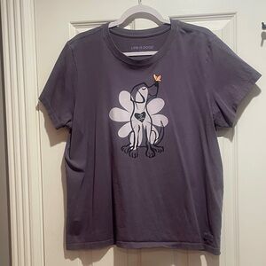 Life Is Good Dark Violet T-Shirt with Dog and Butterfly